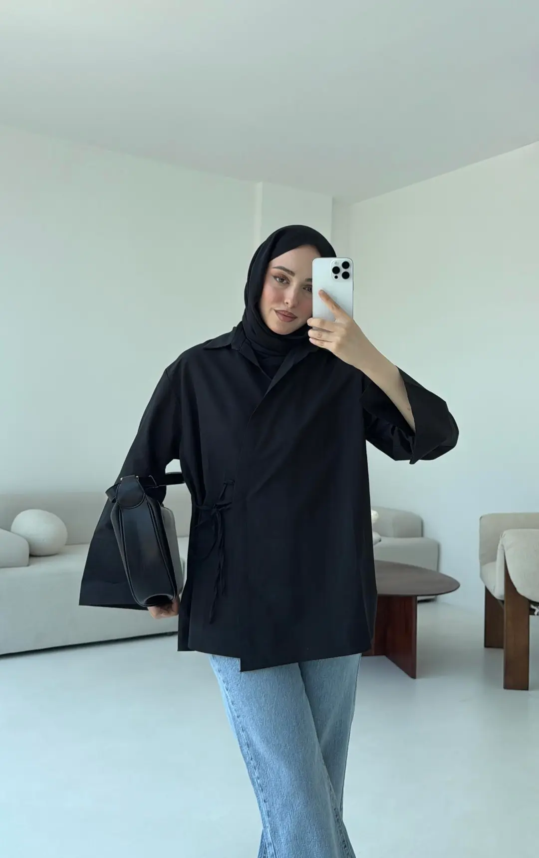 Çapraz Bağlamalı Kol Detay Gömlek Siyah - Görsel 3