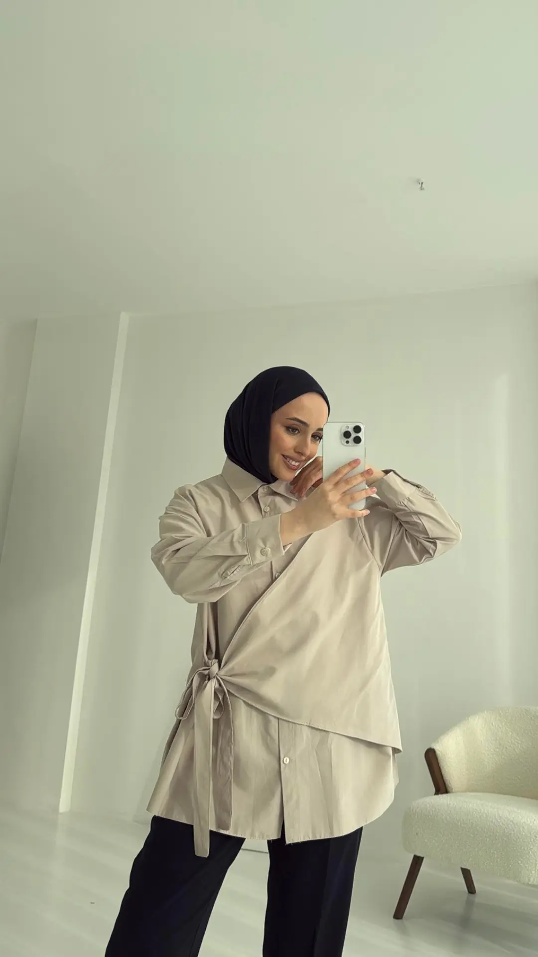 Çapraz Kuşak Gömlek Bej - Görsel 3