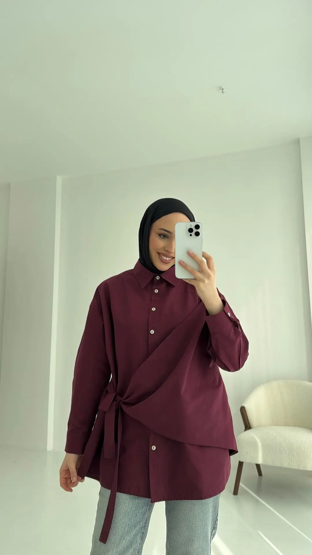 Çapraz Kuşak Gömlek Bordo - Görsel 4