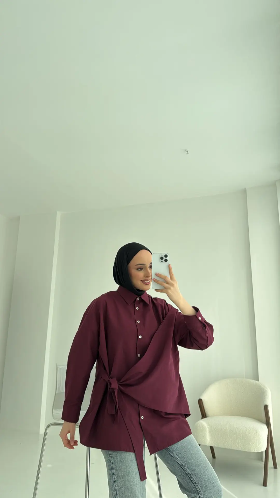 Çapraz Kuşak Gömlek Bordo - Görsel 6