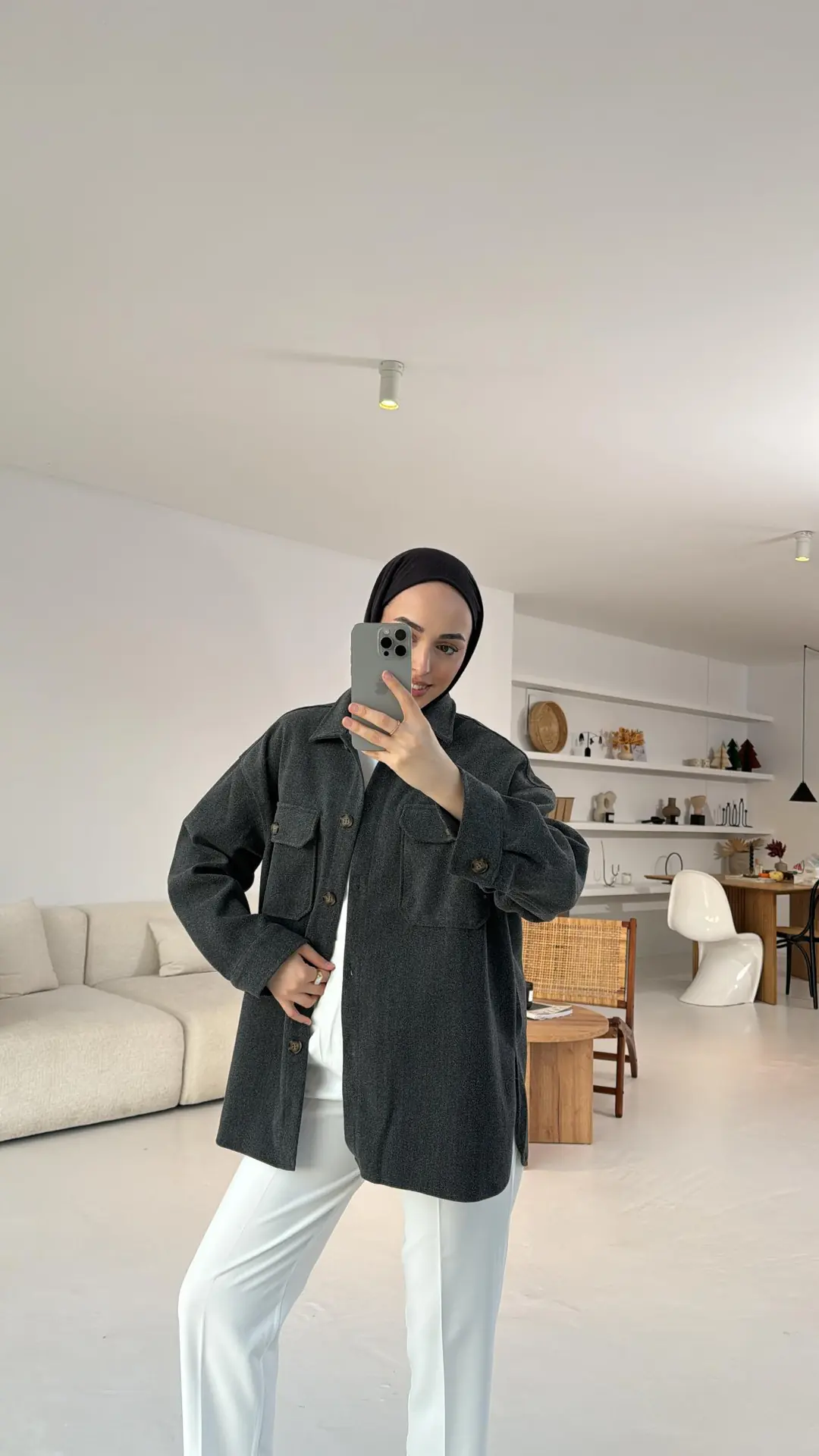 Cepli Kaşe Ceket Antrasit - Görsel 3