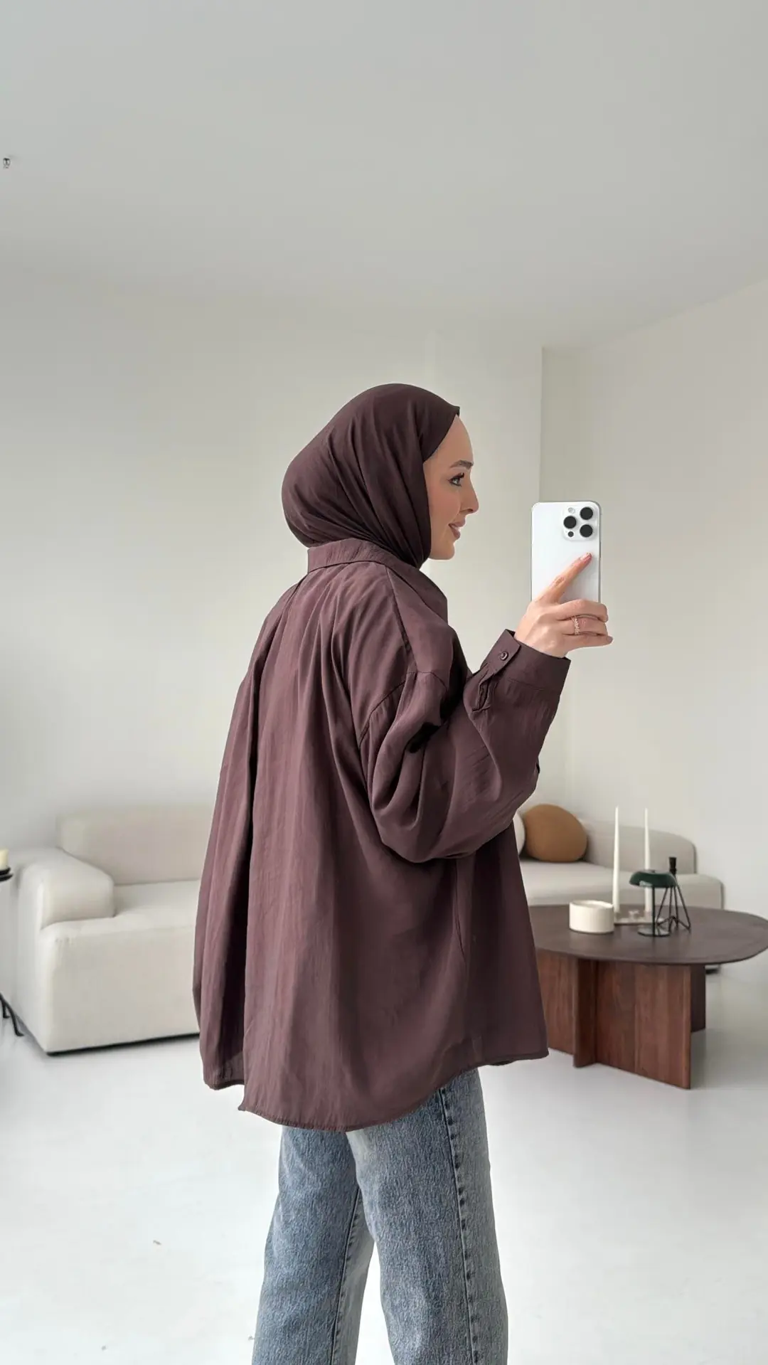 Cepli Oversize Gömlek Kahve - Görsel 2