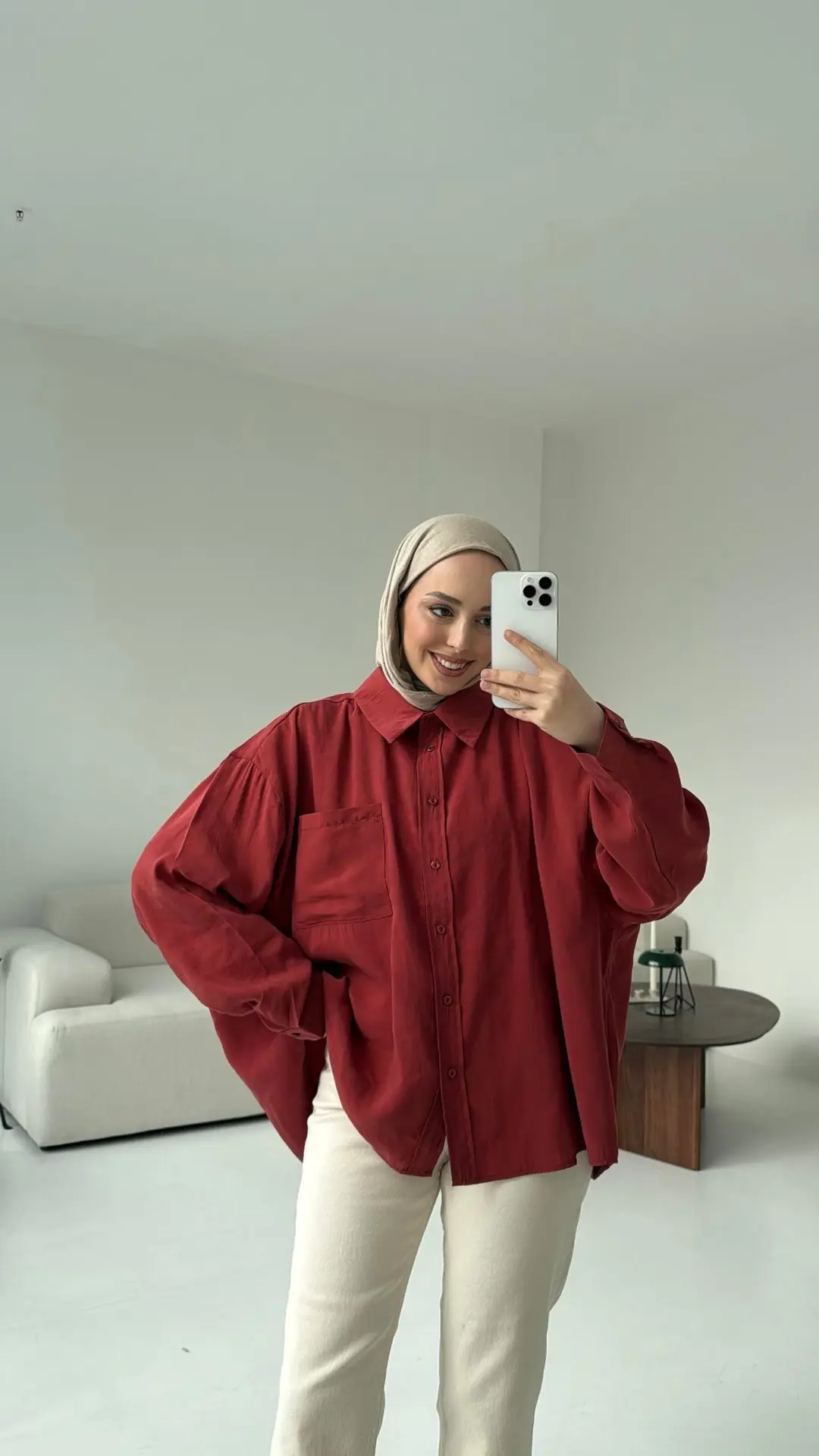 Cepli Oversize Gömlek Kiremit - Görsel 4