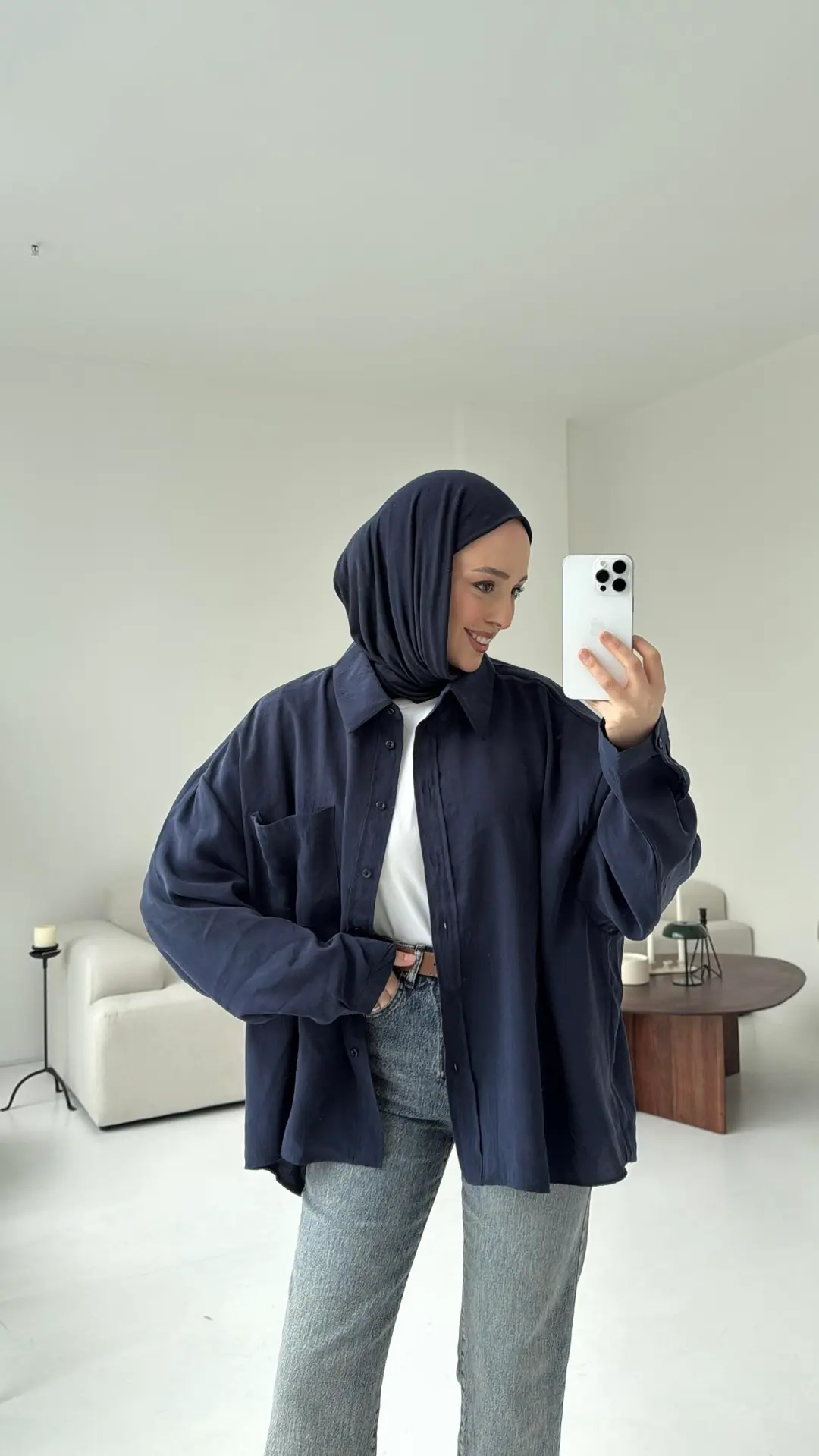 Cepli Oversize Gömlek Lacivert - Görsel 3