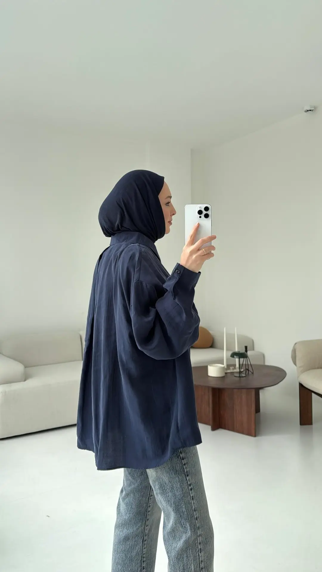 Cepli Oversize Gömlek Lacivert - Görsel 6