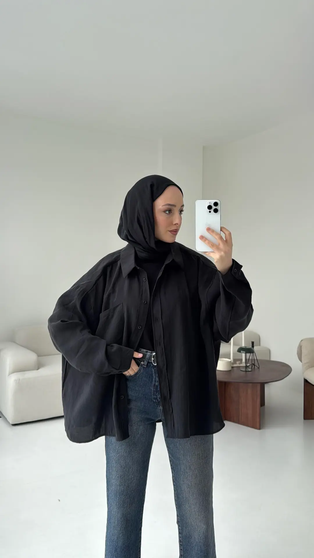 Cepli Oversize Gömlek  Siyah