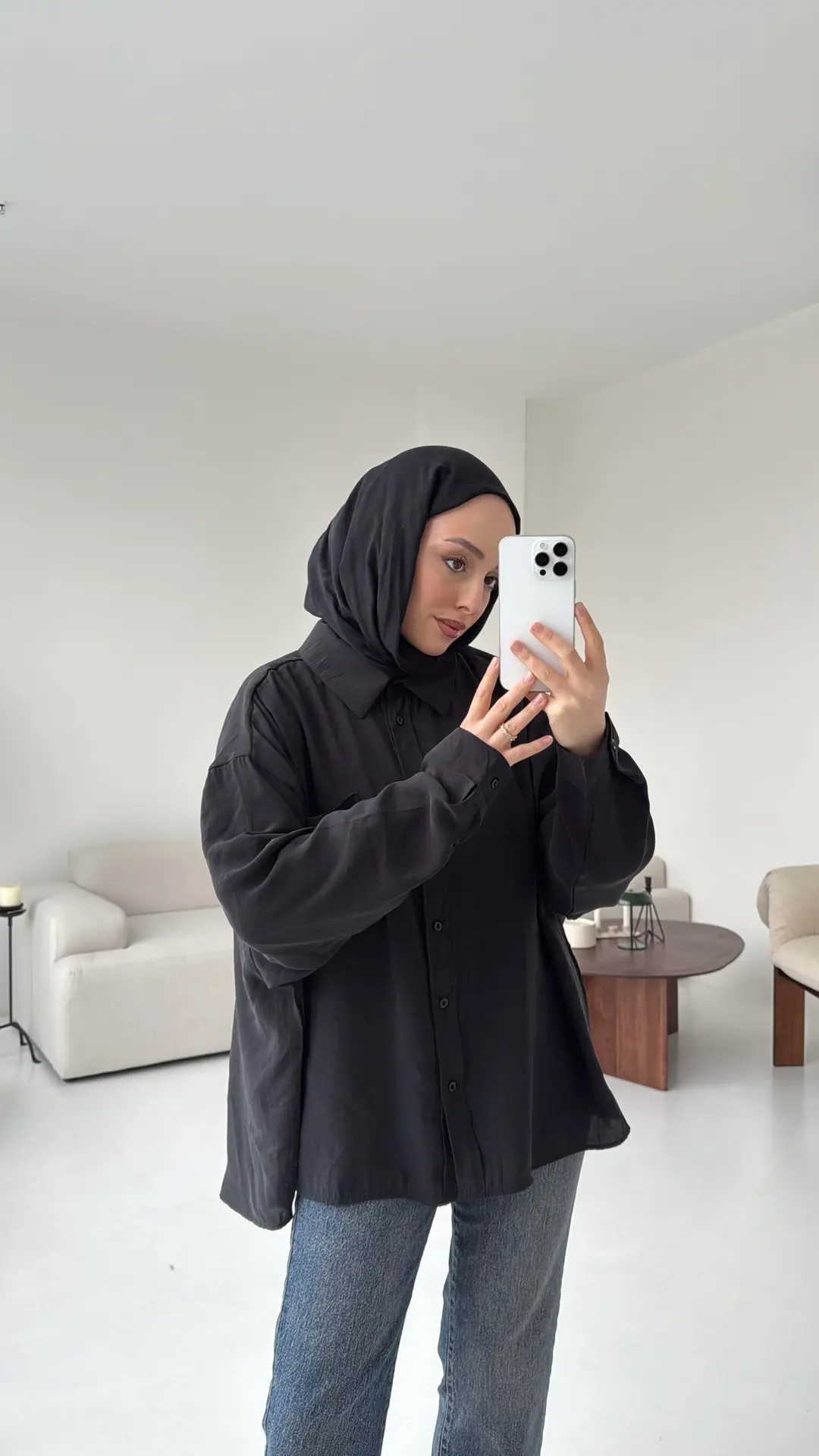 Cepli Oversize Gömlek  Siyah - Görsel 3