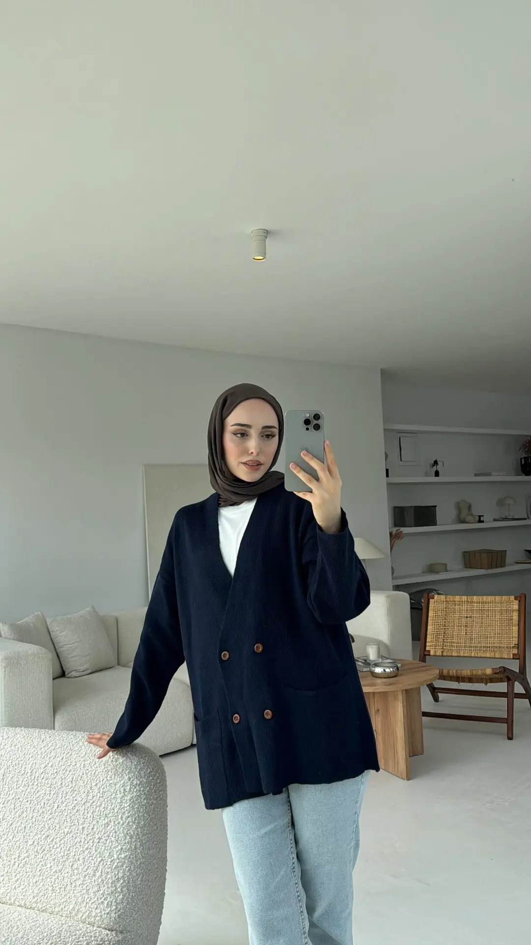 Düğmeli Cepli Triko Hırka Lacivert - Görsel 4