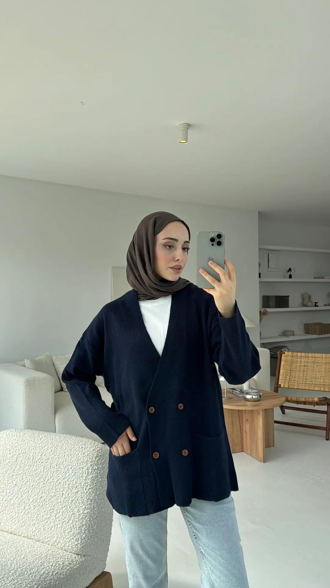 Düğmeli Cepli Triko Hırka Lacivert - Görsel 5