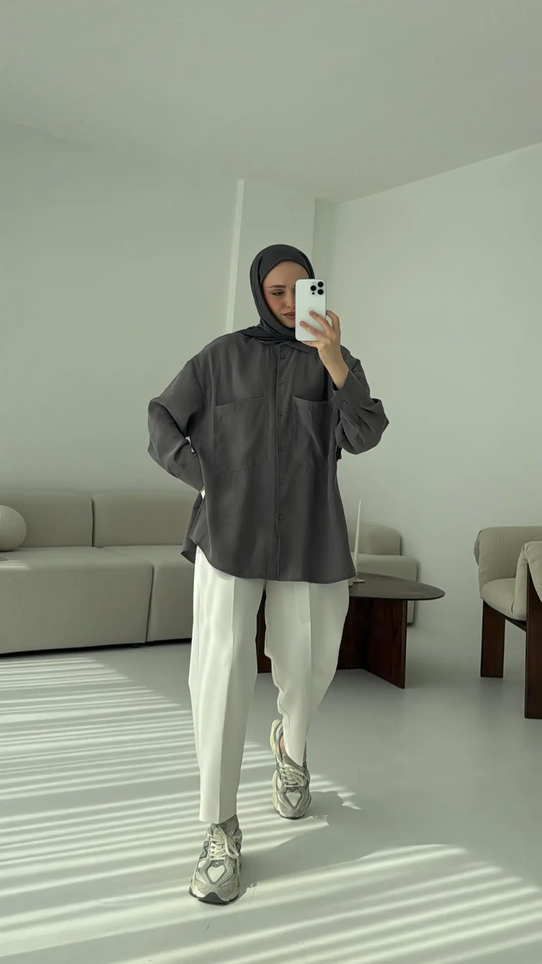 Çift Cep Gömlek Gri