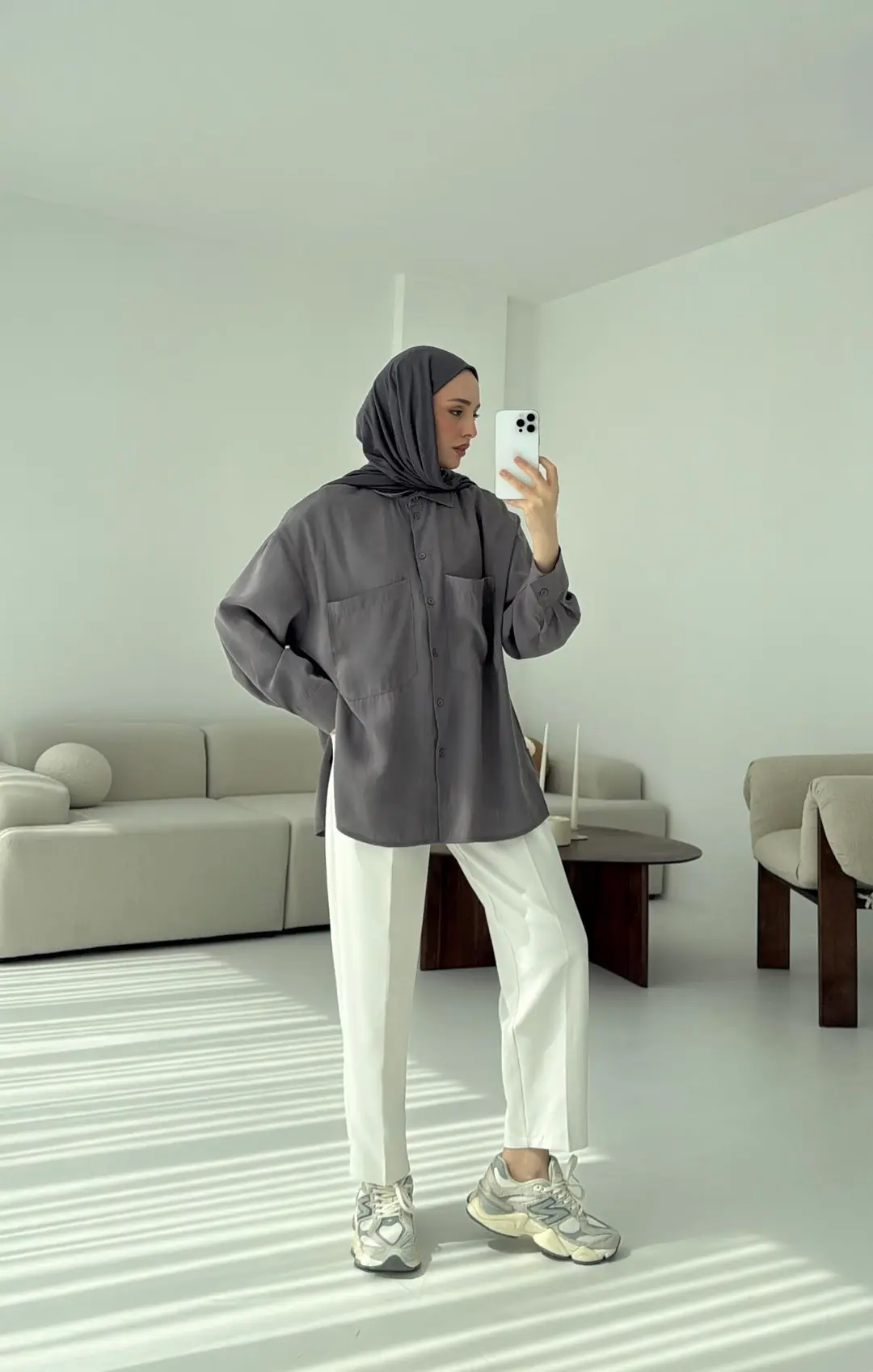 Çift Cep Gömlek Gri - Görsel 2