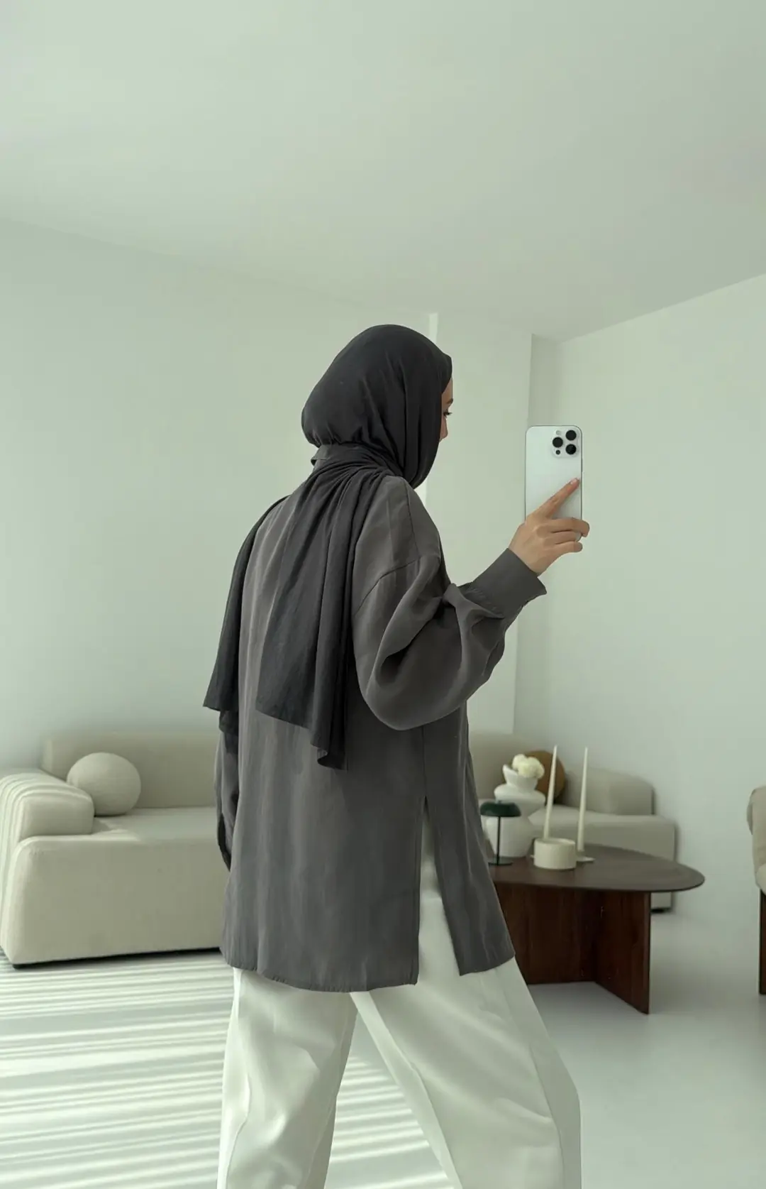 Çift Cep Gömlek Gri - Görsel 4