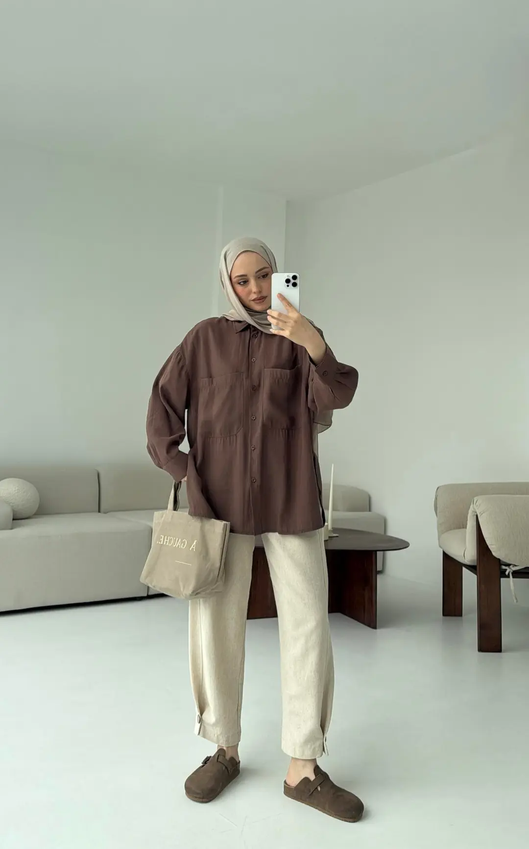 Çift Cep Gömlek Kahve - Görsel 3