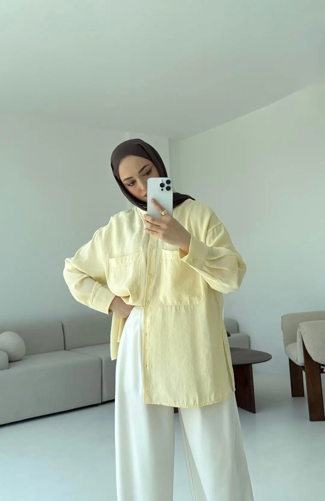 Çift Cep Gömlek Sarı - Görsel 3