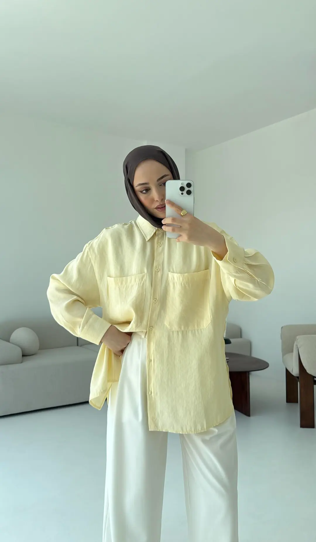 Çift Cep Gömlek Sarı - Görsel 5