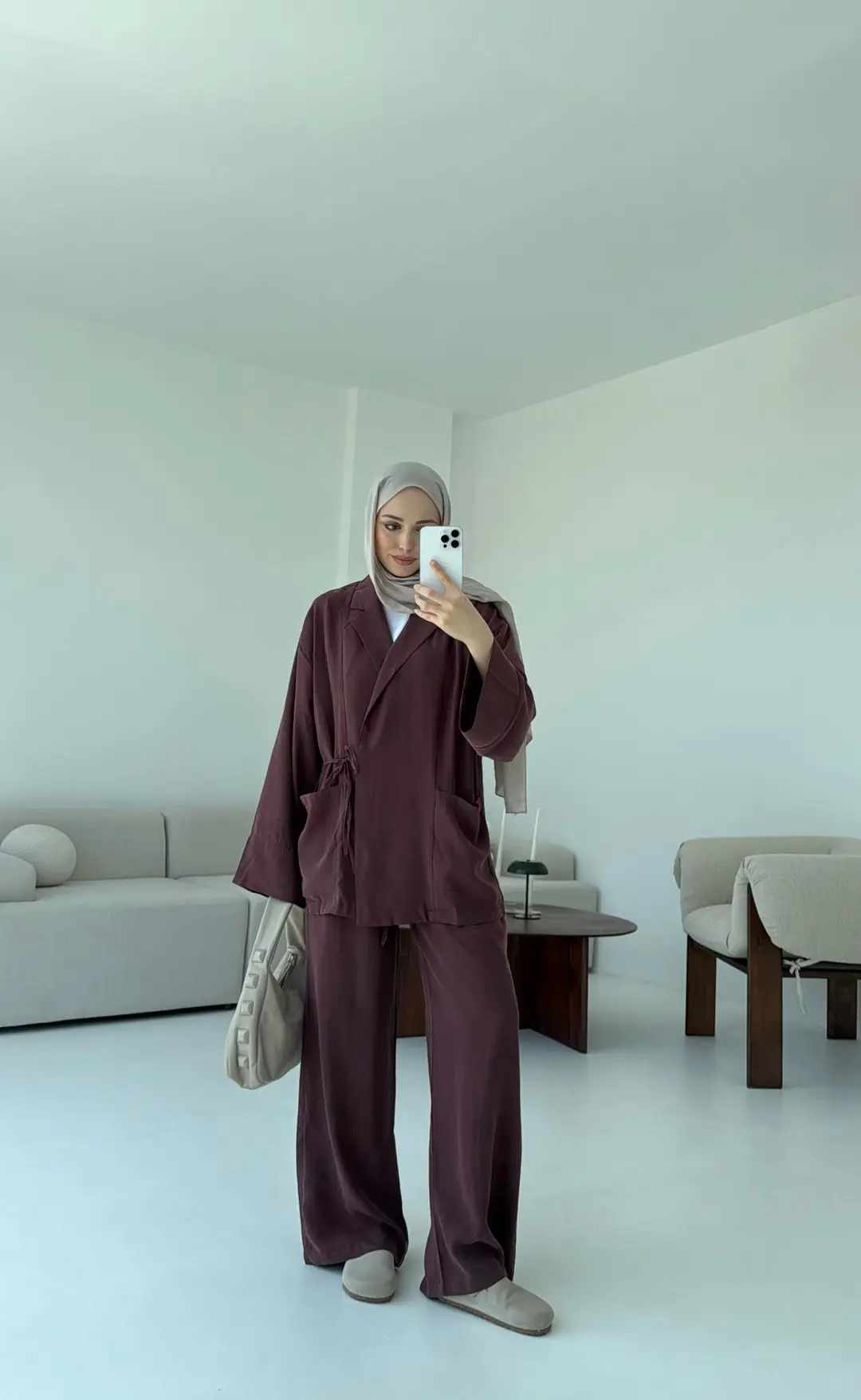 Çift Cepli Takım Açık Bordo