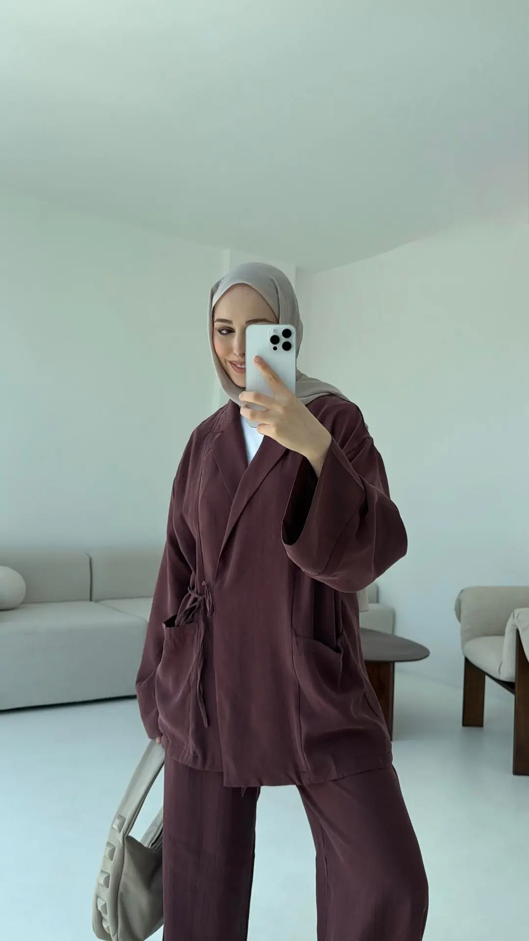 Çift Cepli Takım Açık Bordo - Görsel 3