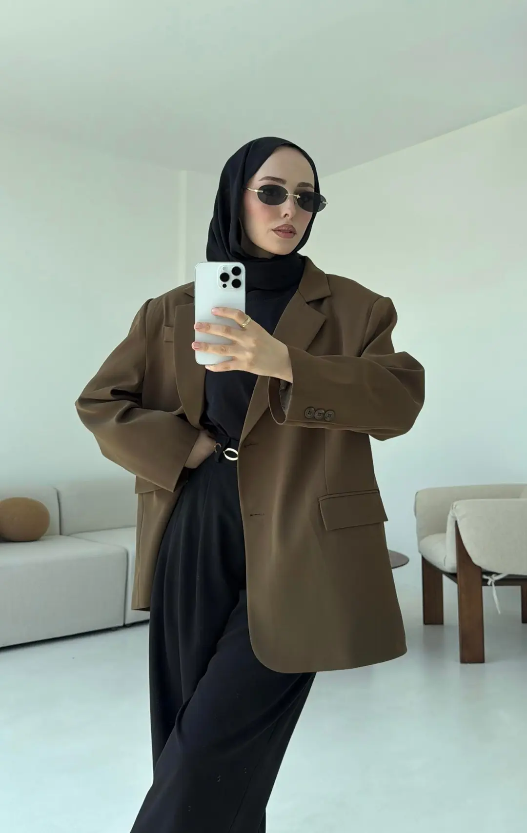 Çift Dügmeli Oversize Blazer Ceket - Görsel 6
