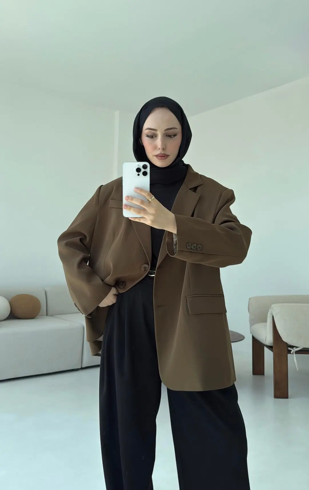 Çift Dügmeli Oversize Blazer Ceket - Görsel 7