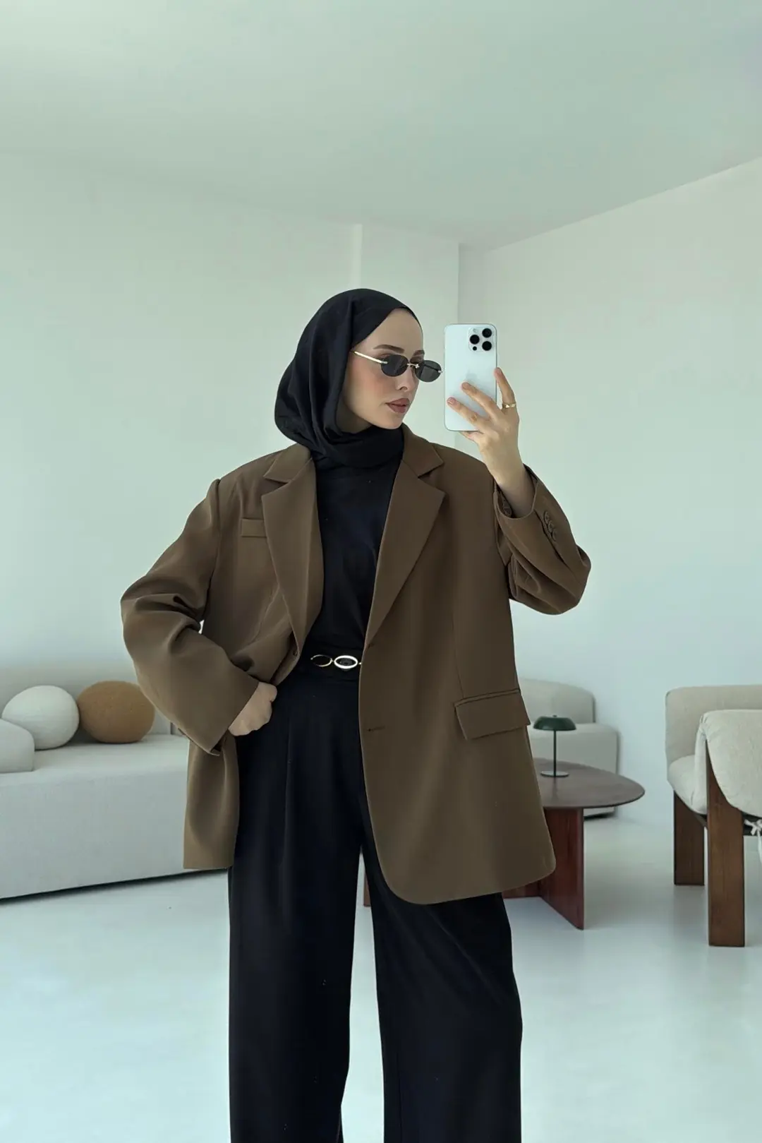 Çift Dügmeli Oversize Blazer Ceket - Görsel 9