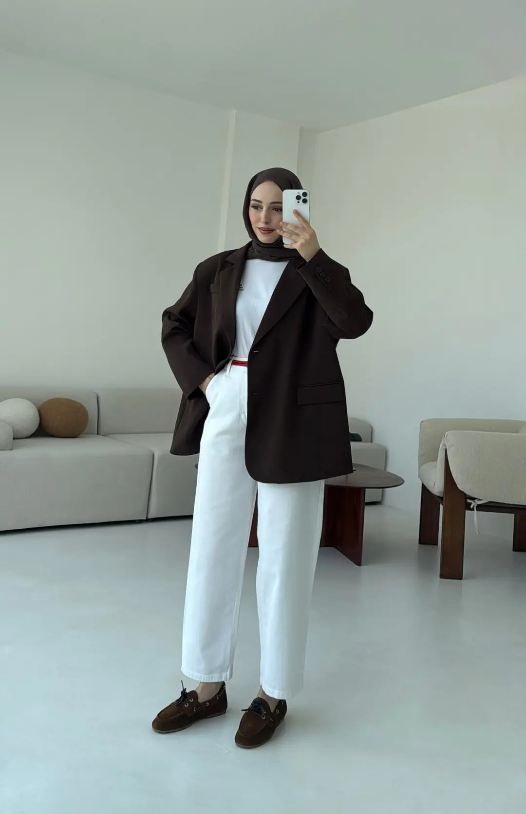 Çift Dügmeli Oversize Blazer Ceket Kahve