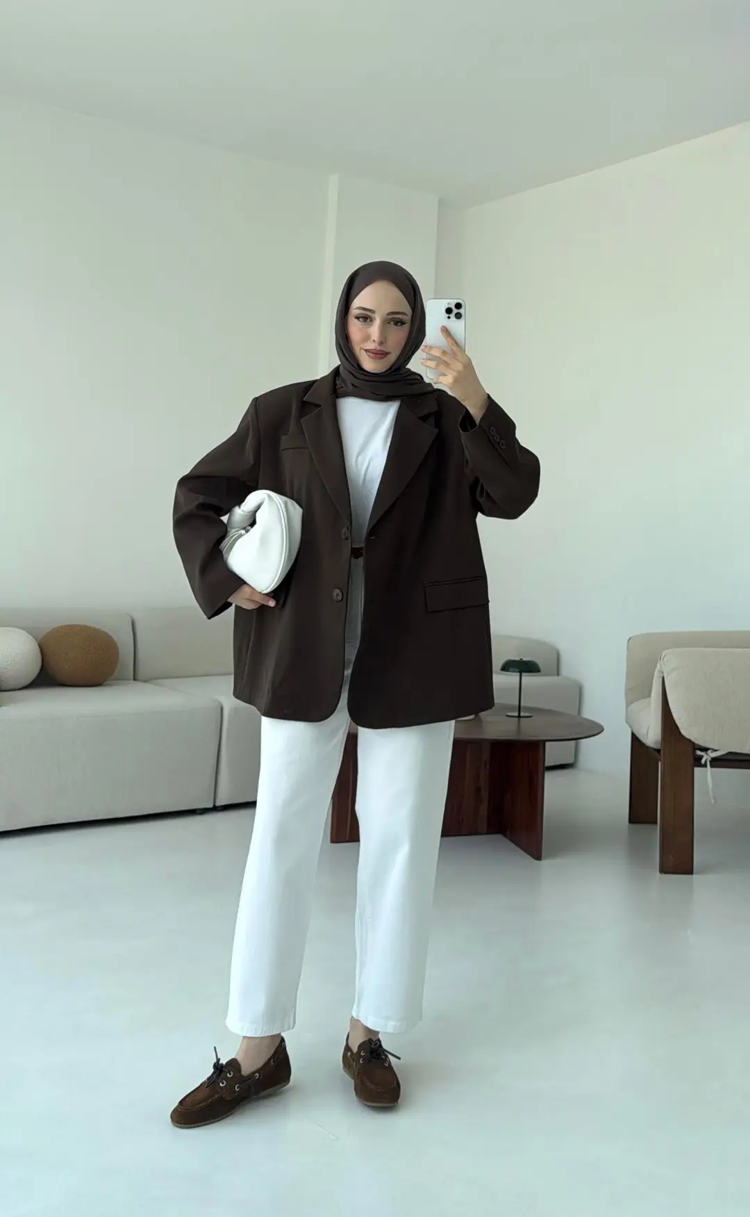 Çift Dügmeli Oversize Blazer Ceket Kahve - Görsel 10