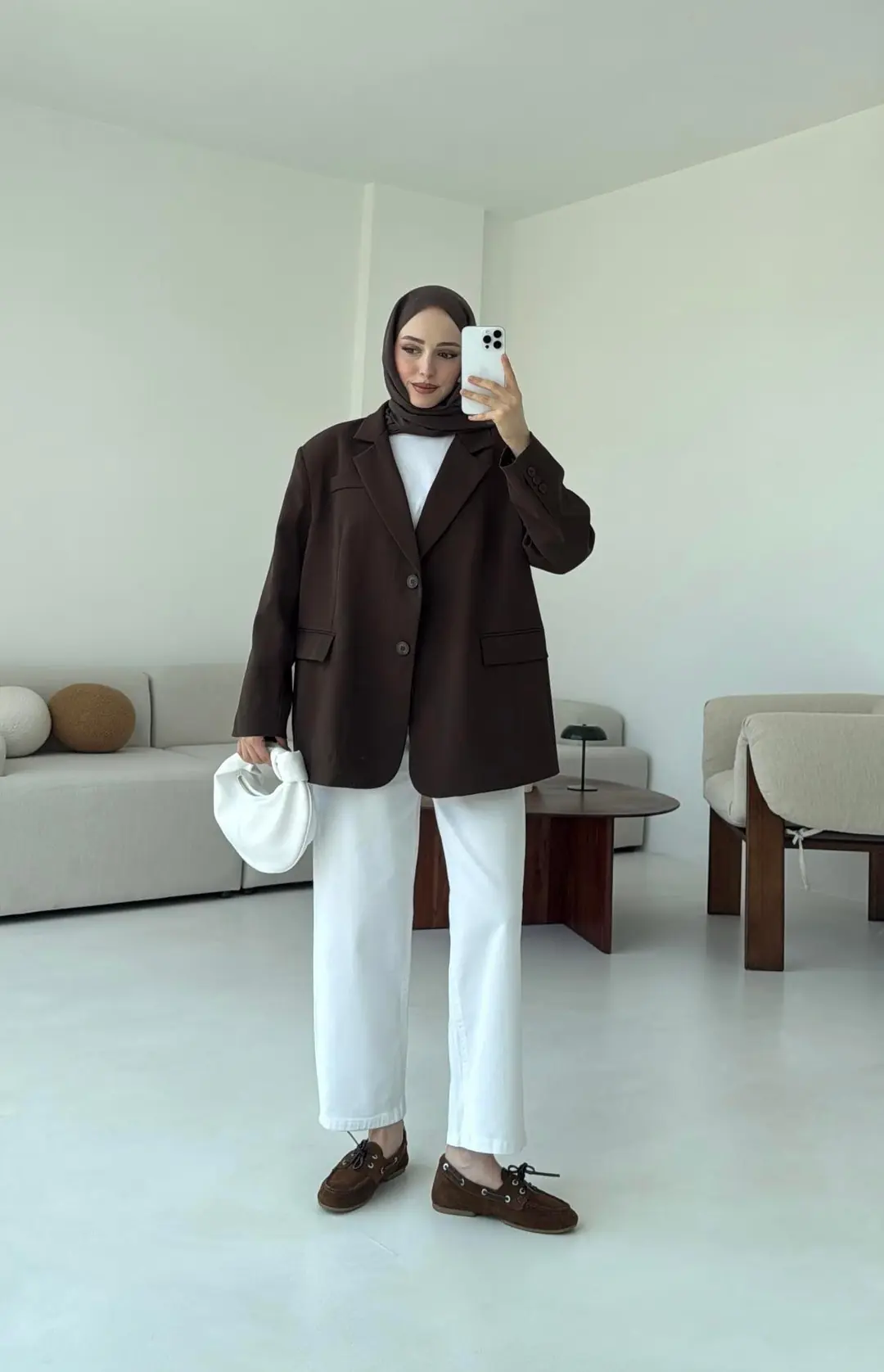 Çift Dügmeli Oversize Blazer Ceket Kahve - Görsel 2