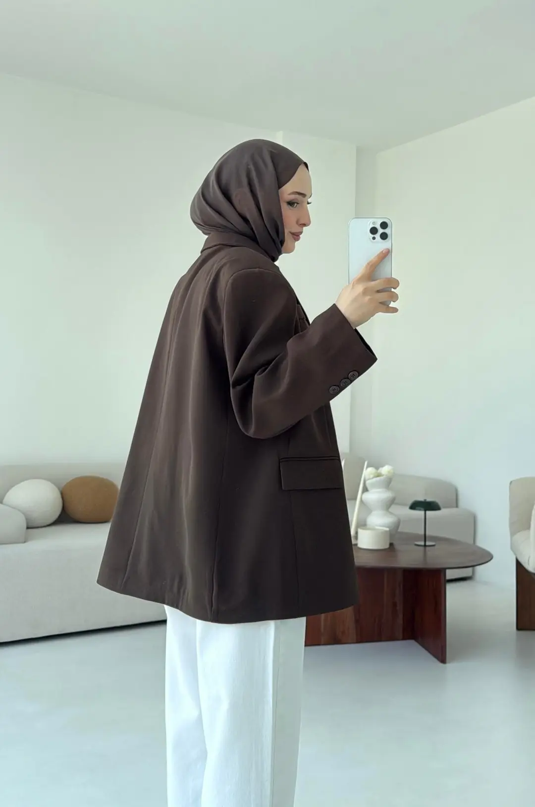 Çift Dügmeli Oversize Blazer Ceket Kahve - Görsel 6