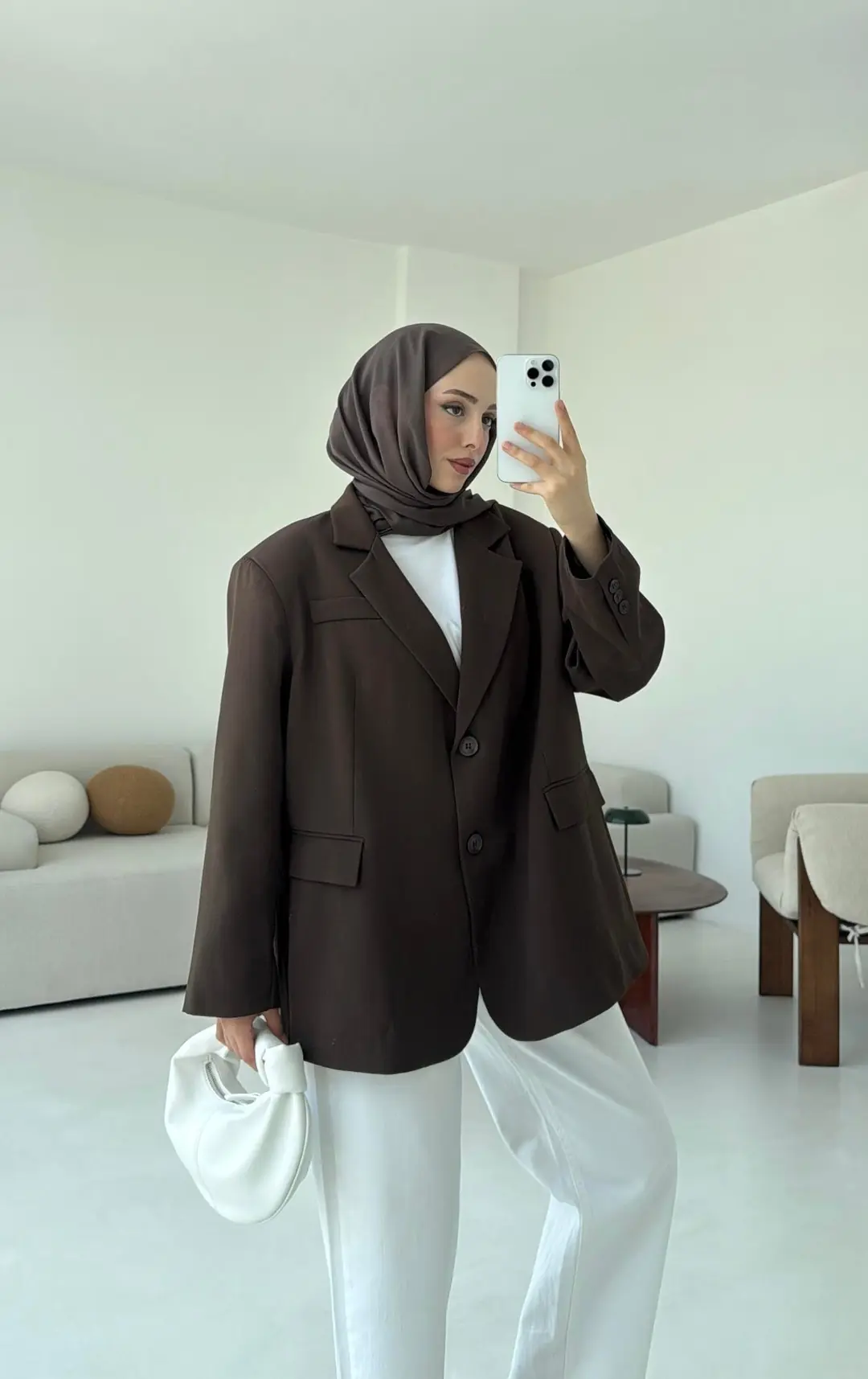 Çift Dügmeli Oversize Blazer Ceket Kahve - Görsel 7