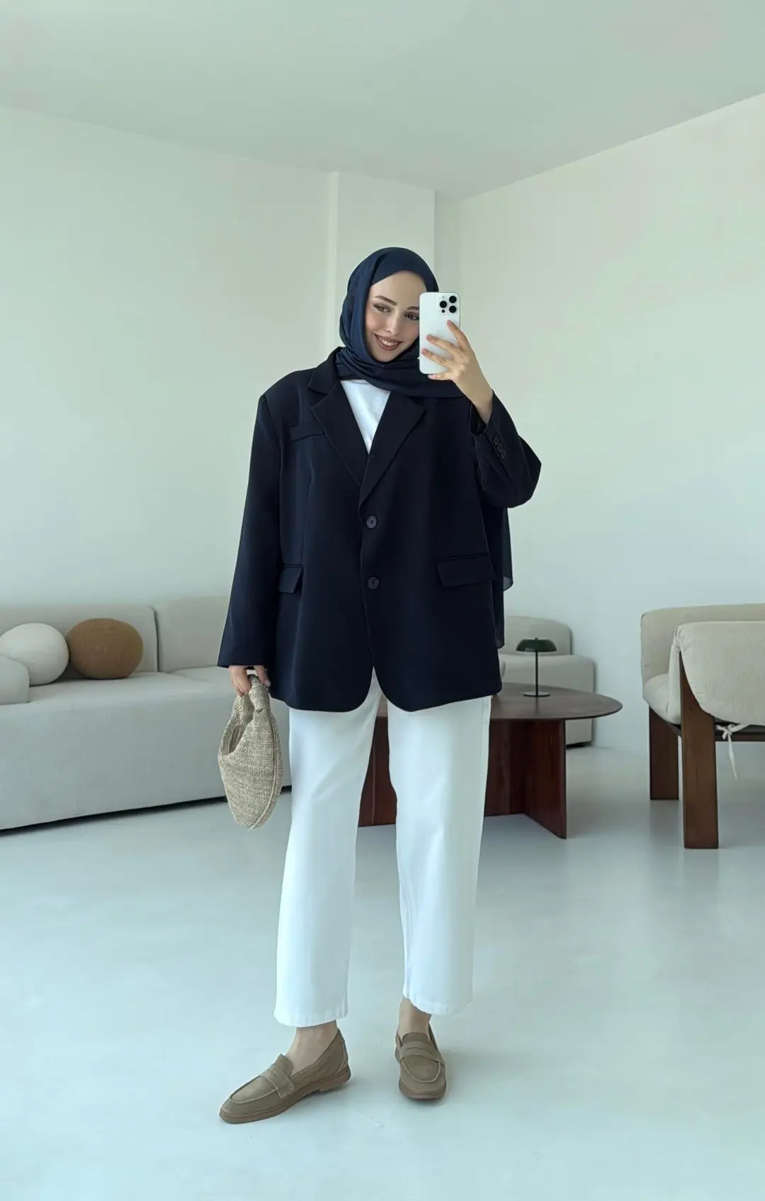 Çift Dügmeli Oversize Blazer Ceket Lacivert - Görsel 10