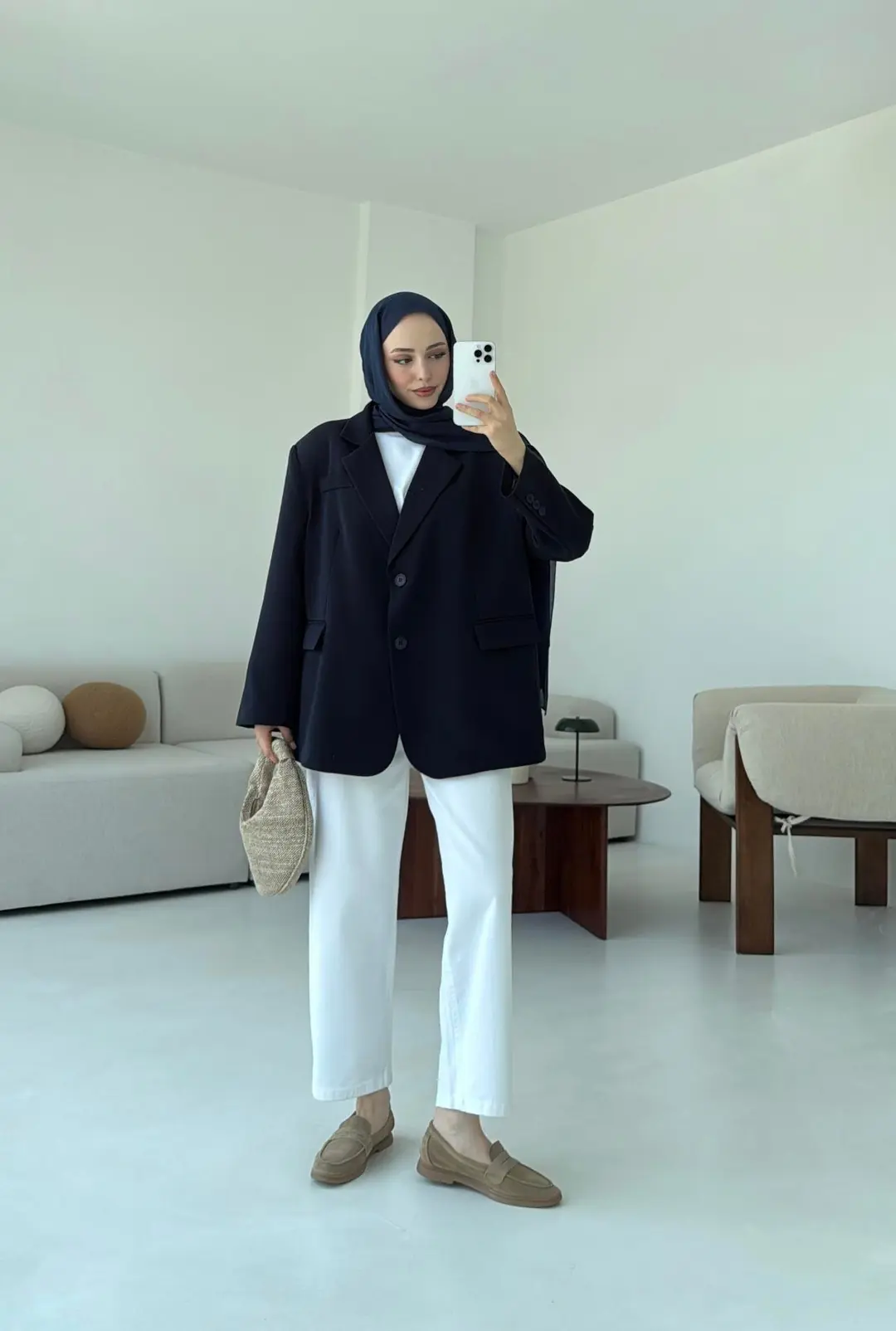 Çift Dügmeli Oversize Blazer Ceket Lacivert - Görsel 2