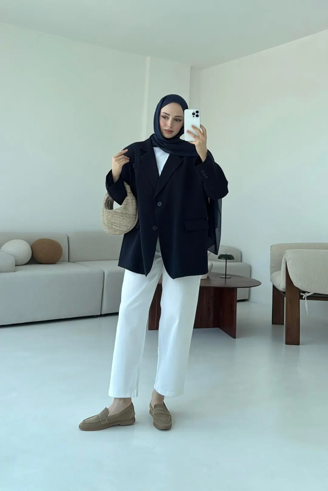 Çift Dügmeli Oversize Blazer Ceket Lacivert - Görsel 3