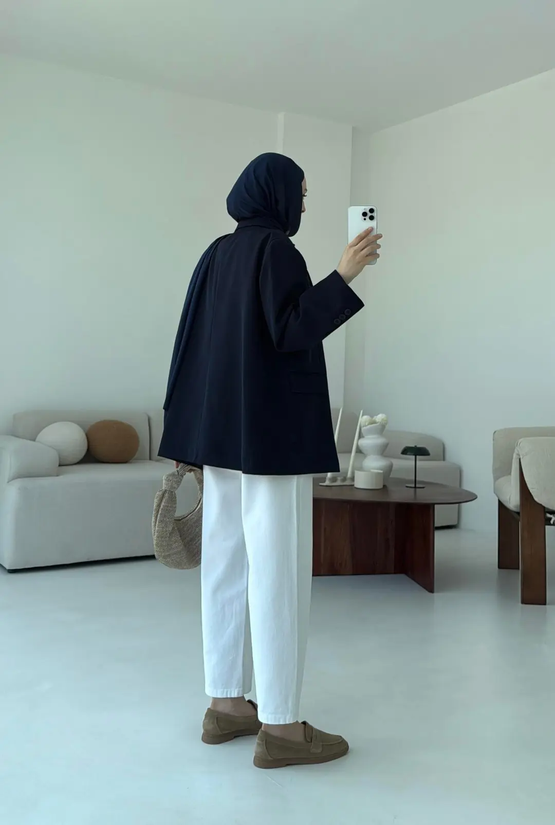 Çift Dügmeli Oversize Blazer Ceket Lacivert - Görsel 5