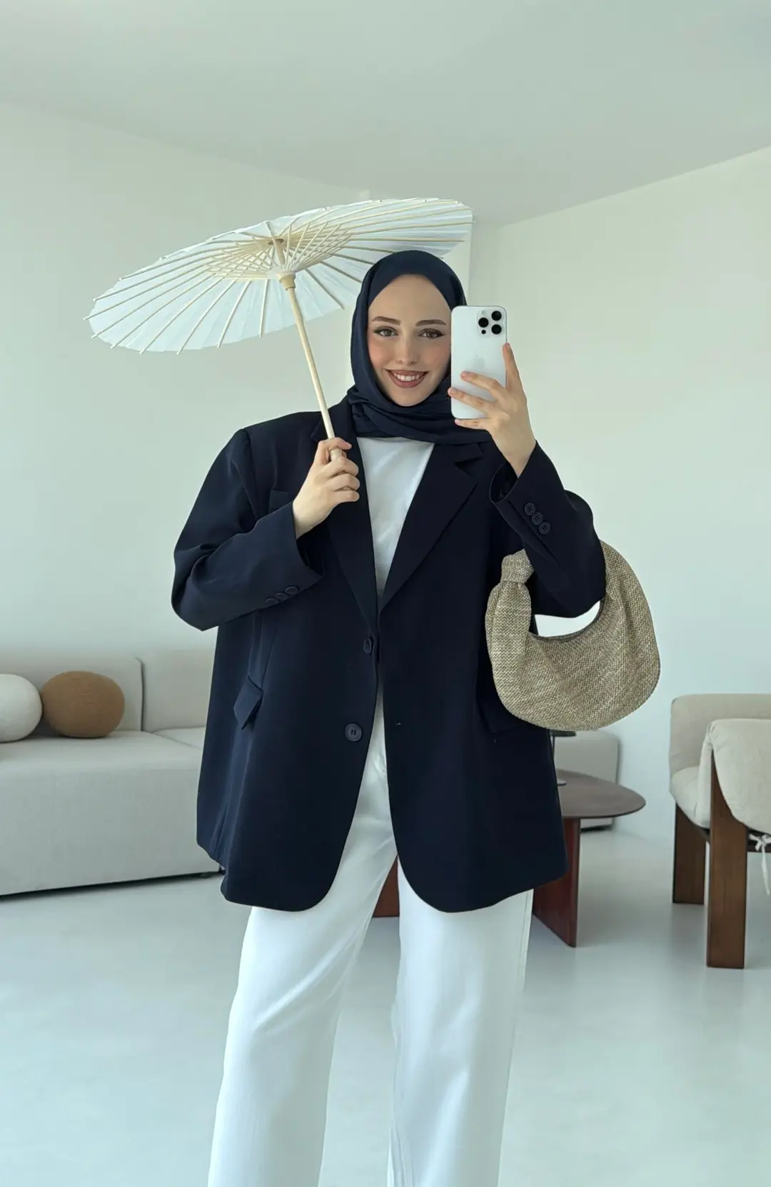 Çift Dügmeli Oversize Blazer Ceket Lacivert - Görsel 7