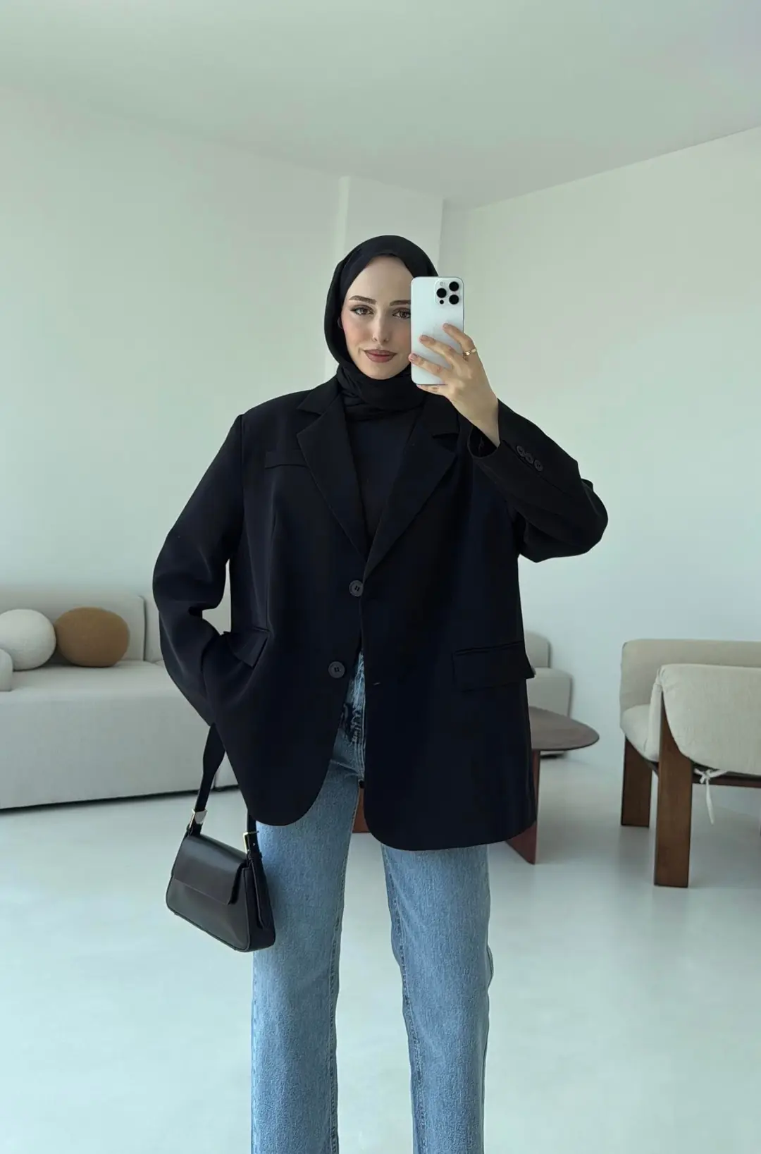 Çift Dügmeli Oversize Blazer Ceket Siyah