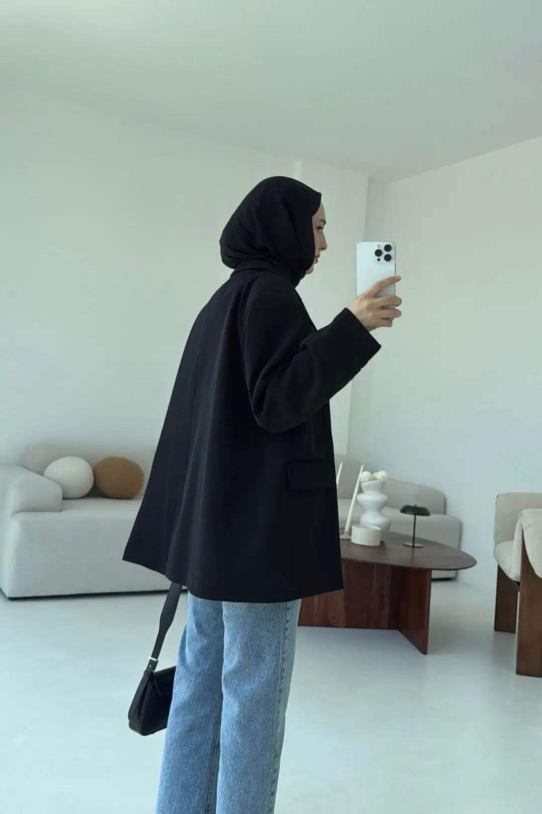 Çift Dügmeli Oversize Blazer Ceket Siyah - Görsel 4