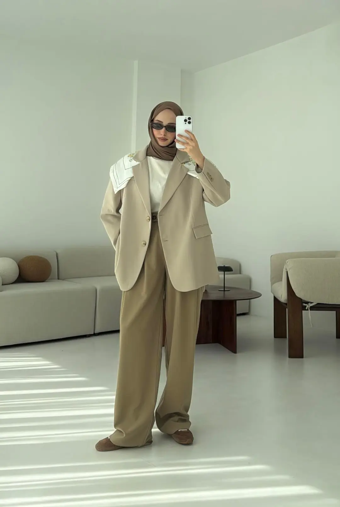 Çift Dügmeli Oversize Blazer Ceket Taş - Görsel 2