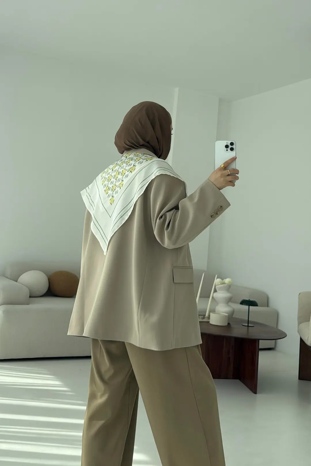 Çift Dügmeli Oversize Blazer Ceket Taş - Görsel 3