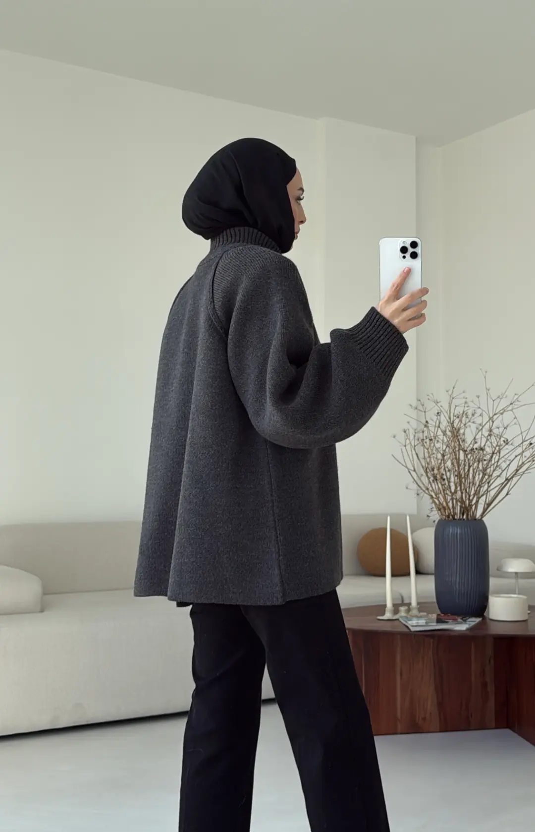 Çift Fermuarlı Hırka Antrasit - Görsel 2