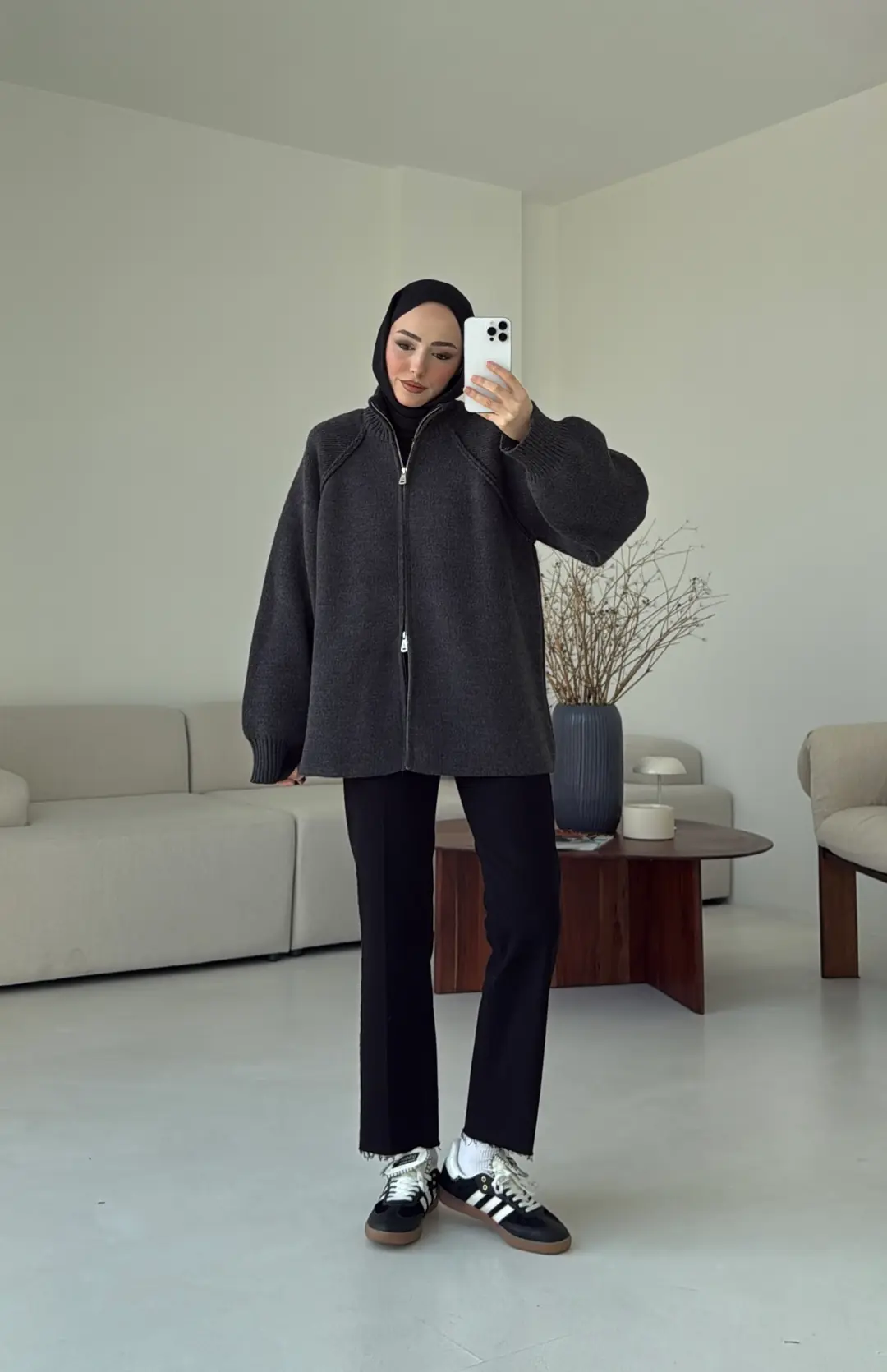 Çift Fermuarlı Hırka Antrasit - Görsel 5