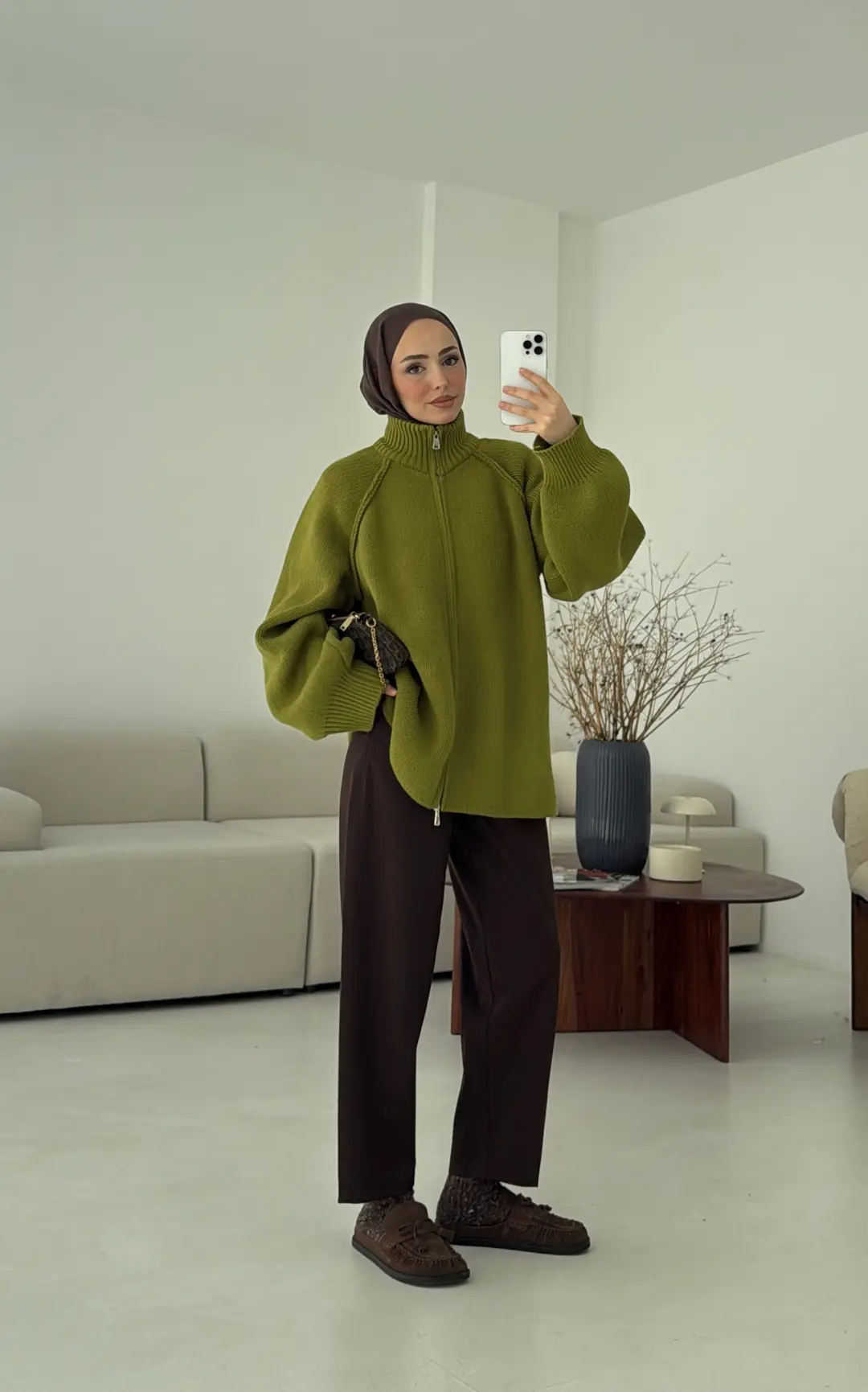 Çift Fermuarlı Hırka Yeşil - Görsel 6