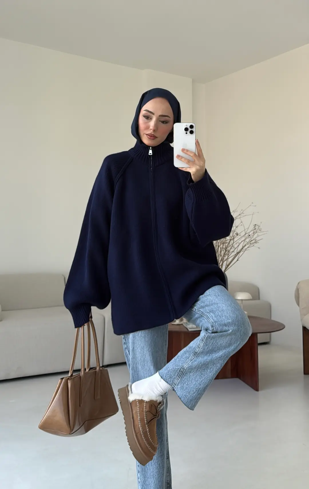 Çift Fermuarlı Hırka Lacivert