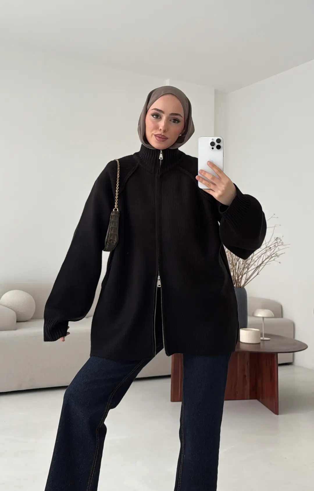 Çift Fermuarlı Hırka Siyah - Görsel 2