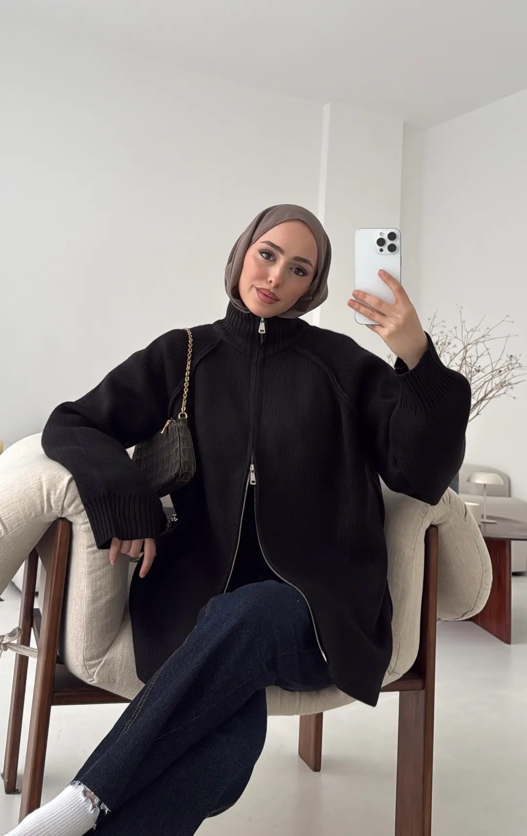 Çift Fermuarlı Hırka Siyah - Görsel 5