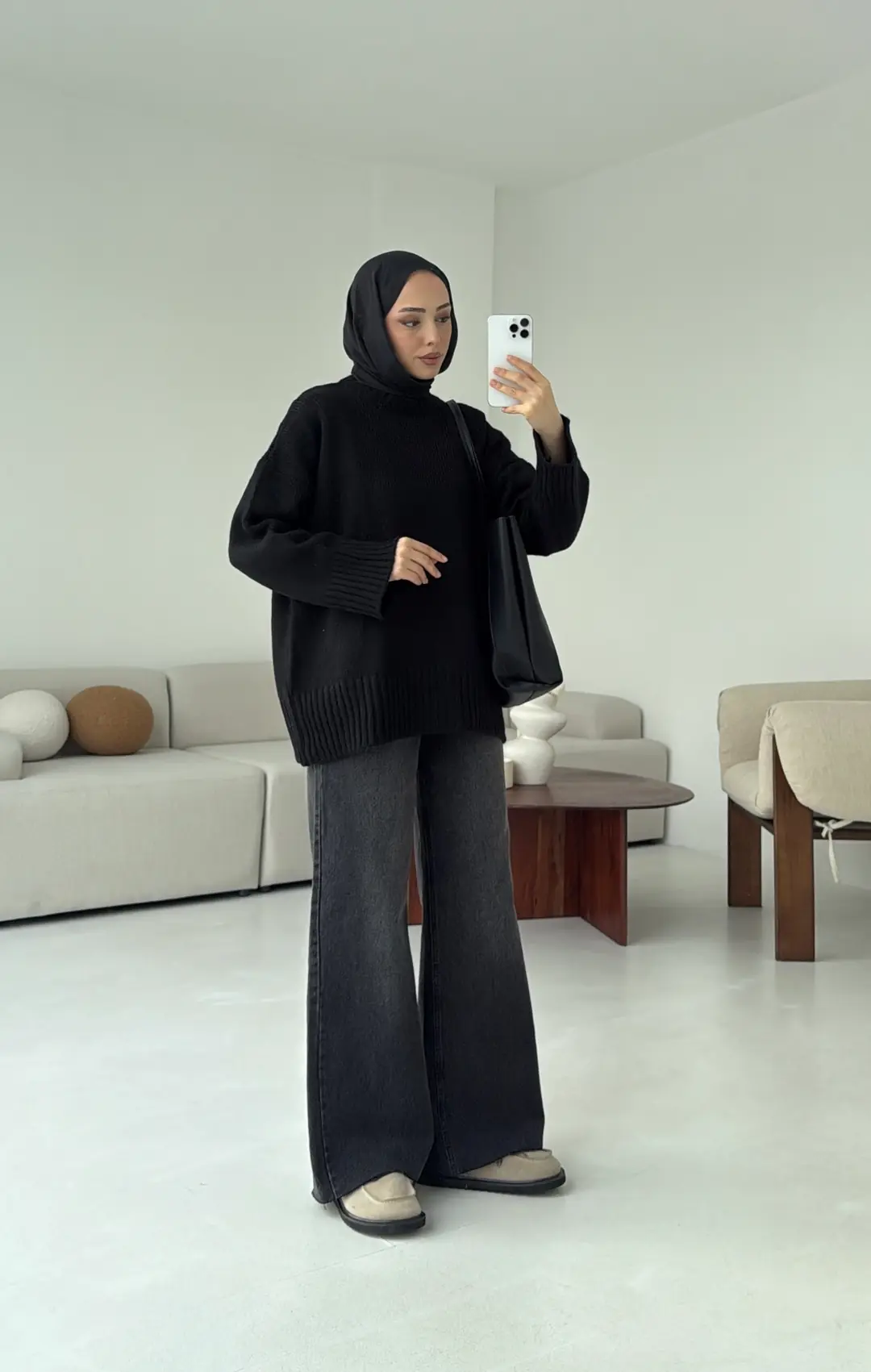 Çift Kat Triko Kazak Siyah