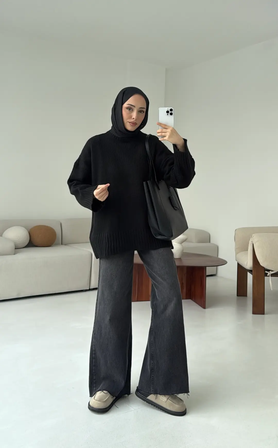 Çift Kat Triko Kazak Siyah - Görsel 2