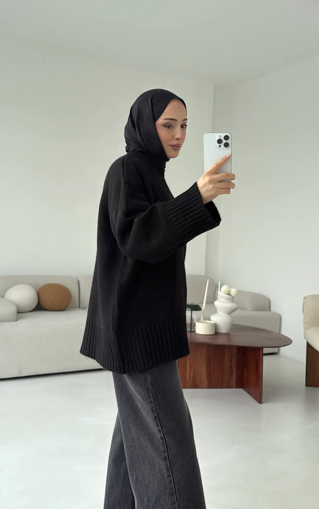 Çift Kat Triko Kazak Siyah - Görsel 3