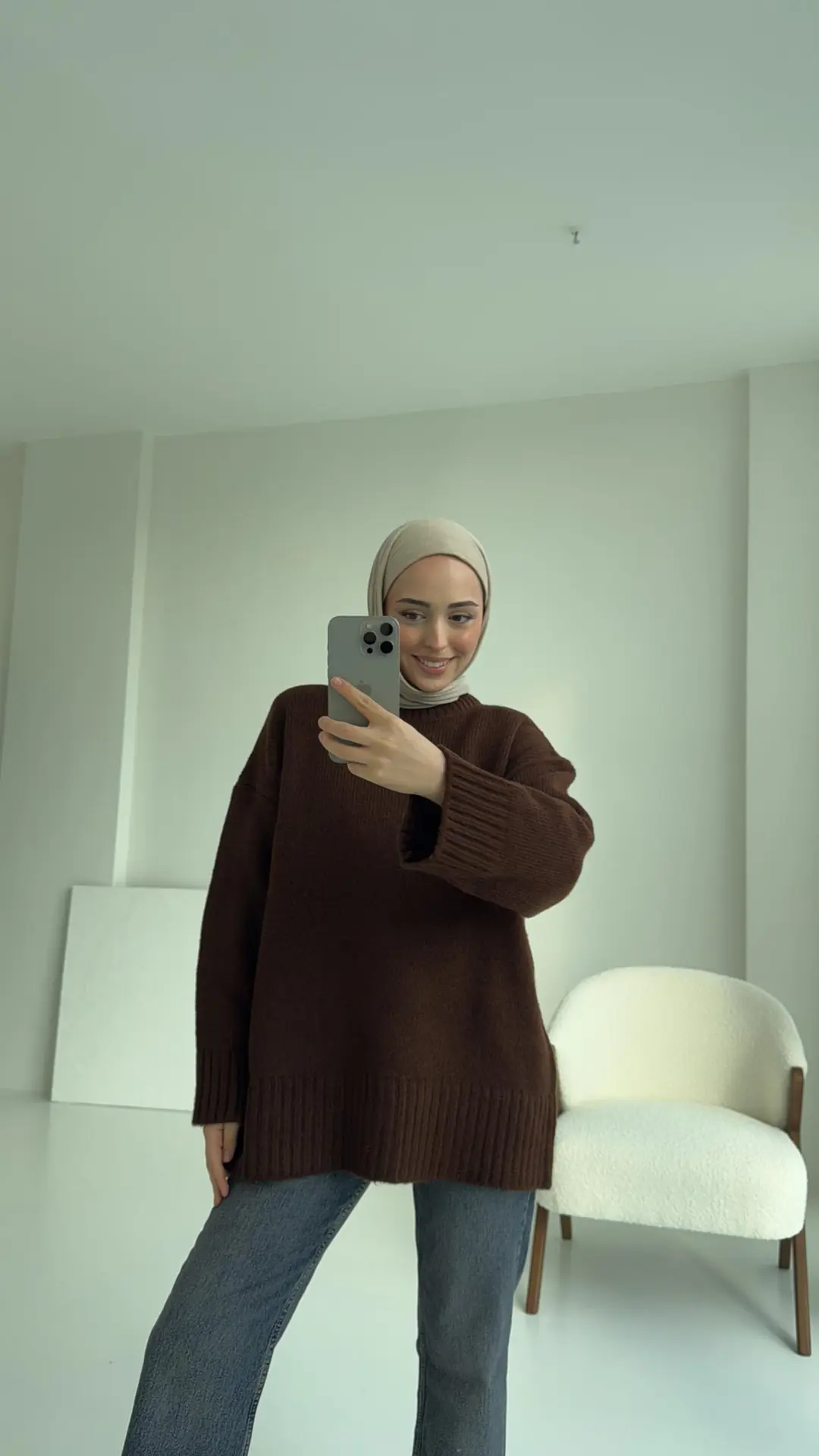 Çift Kat Triko Kazak Kahve - Görsel 3