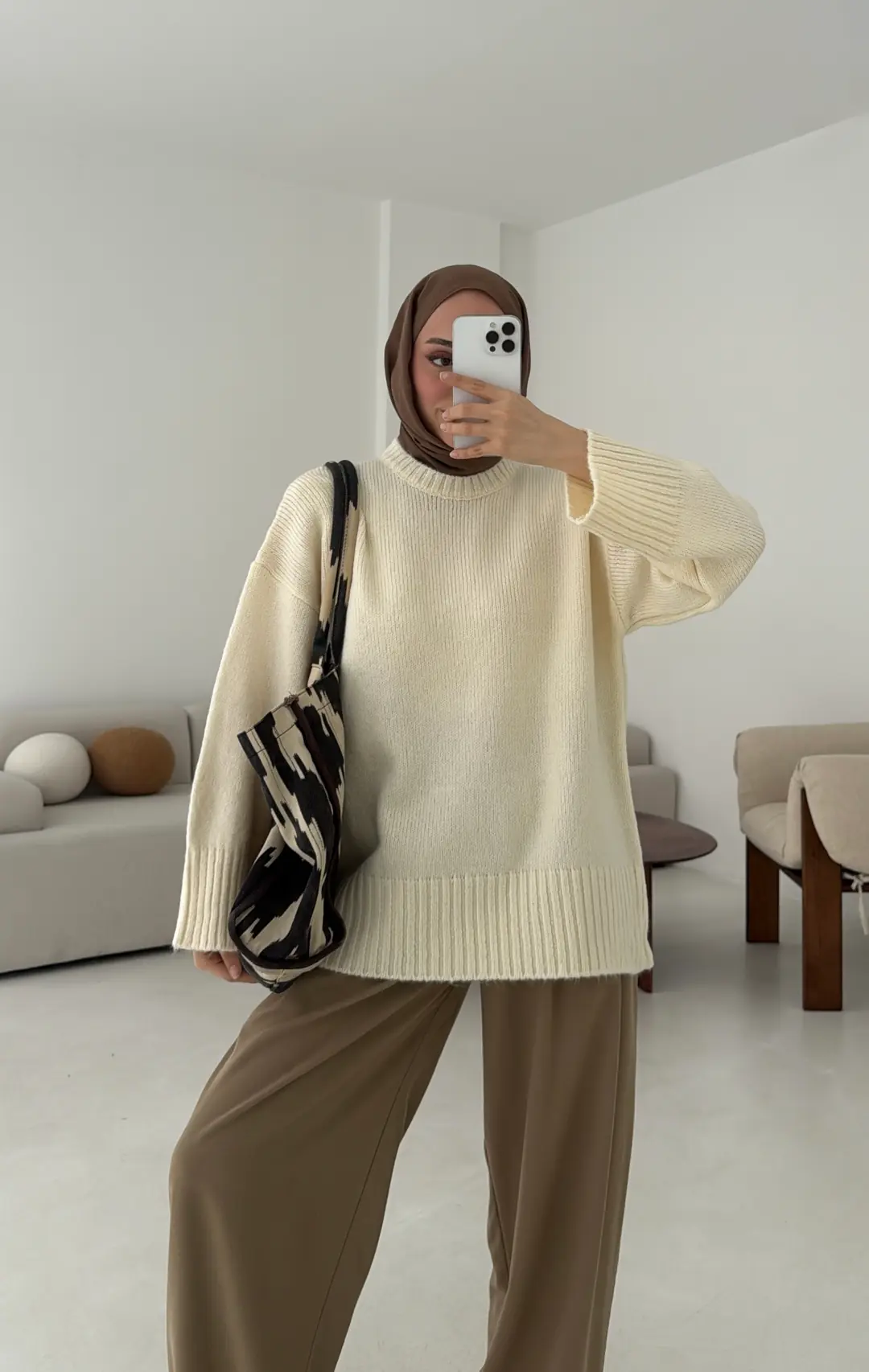 Çift Kat Triko Kazak Krem - Görsel 2