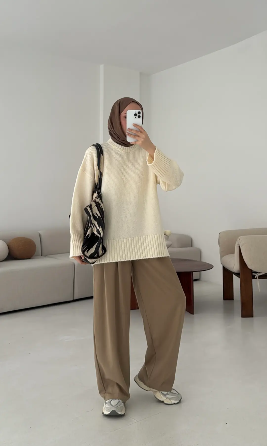 Çift Kat Triko Kazak Krem - Görsel 5